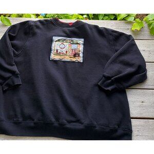 Extra Shenanigans Vintage Sweatshirt Blue Womens 2X Coffee Shop Patch Grandma